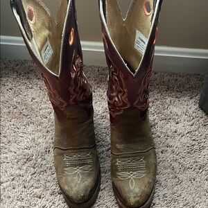 Double H Brown and Orange Leather Cowboy Boots